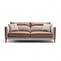 Lederen bank met stoffen kussens 200 x 85 x 85cm bruin en beige