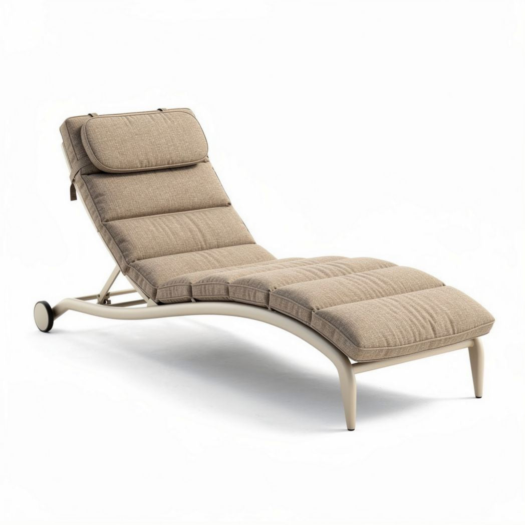 Ligstoel met wielen van staal en textiel in grijs 180 x 70 x 30cm