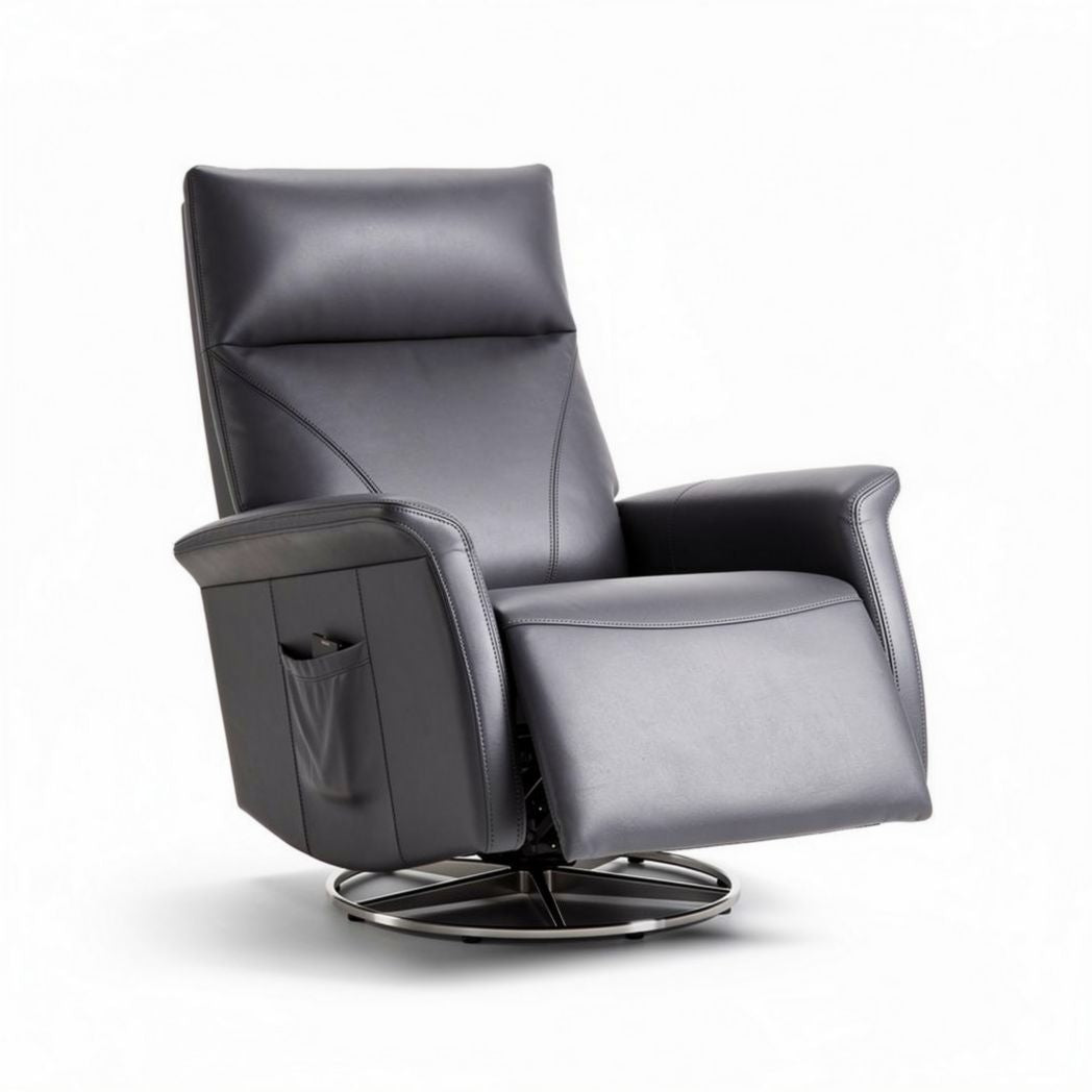 Relaxfauteuil met draaifunctie en opbergzak van zwart kunstleer 80 x 80 x 100cm