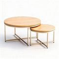 Bijzettafel set van hout en metaal rond 80 x 80 x 40cm beige en goud