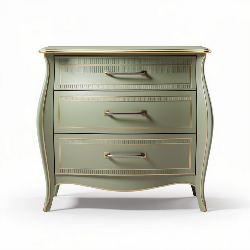 Lichtgroene ladekast met drie lades en gouden accenten 70 x 45 x 80cm