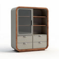 Kast met glazen deur en houten afwerking in beige 80 x 40 x 120cm