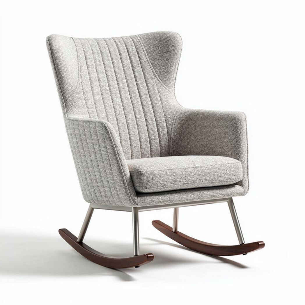 Schommelen fauteuil met moderne stof en houten onderstel 80 x 80 x 100cm