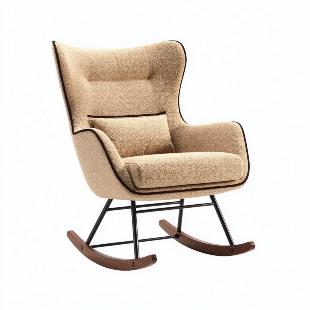 Schommelstoel van stof met metalen en houten onderstel 80 x 70 x 100cm